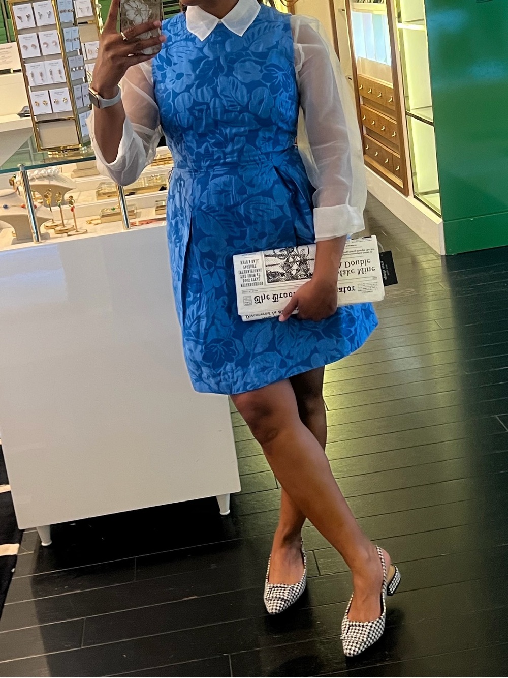 kate spade Blue Floral Sleeveless Dress with White Collar